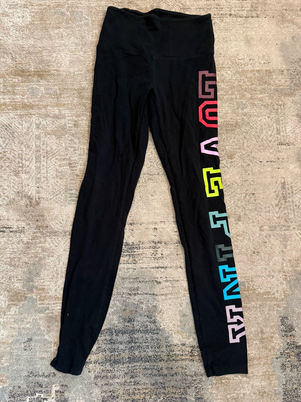 PINK Victoria's Secret Black Leggings with Rainbow Side Logo